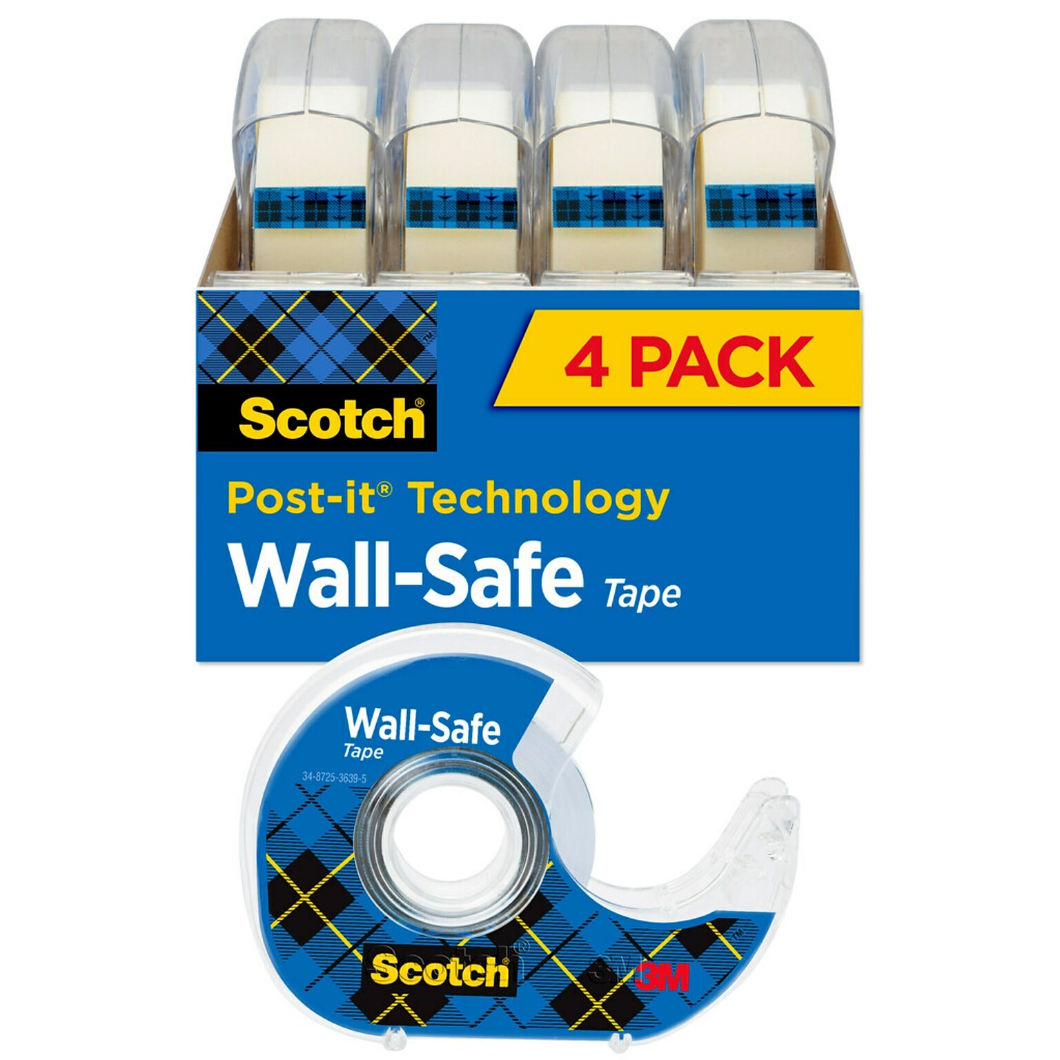 Scotch Wall-Safe Transparent Clear Tape Refill, 0.75 x 18.05 yds., 1 Core, 4 Rolls/Pack (4183)