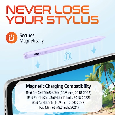 Delton DAP7 Stylus Pen, Wireless Magnetic Charging, Purple (DAP7PR)