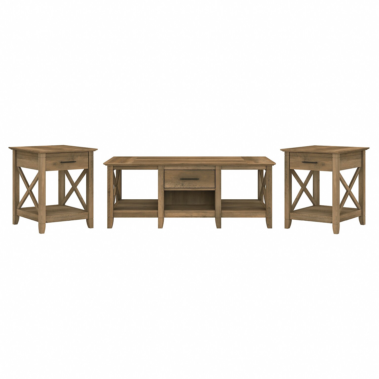 Bush Furniture Key West 47 x 24 Coffee Table with 2 End Tables, Reclaimed Pine (KWS023RCP)