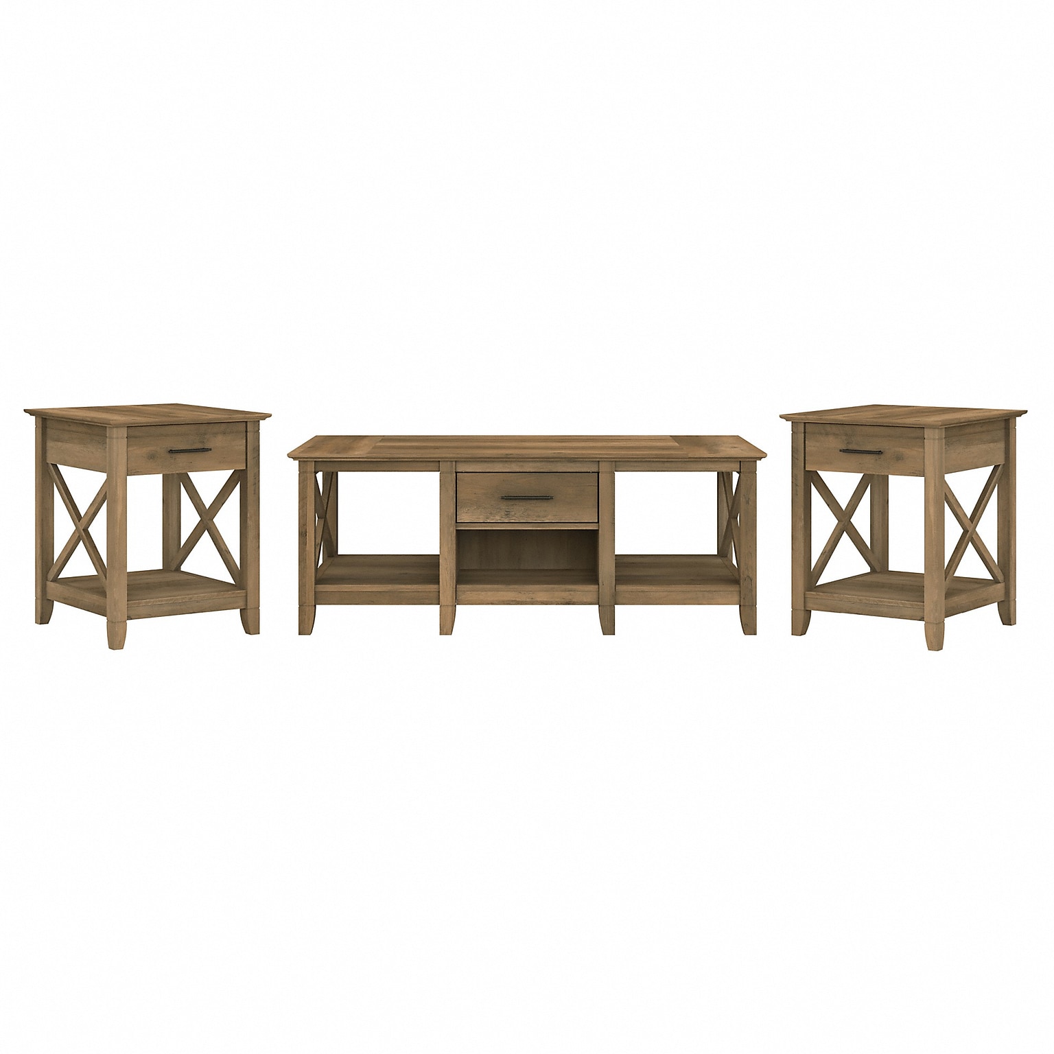 Bush Furniture Key West 47 x 24 Coffee Table with 2 End Tables, Reclaimed Pine (KWS023RCP)
