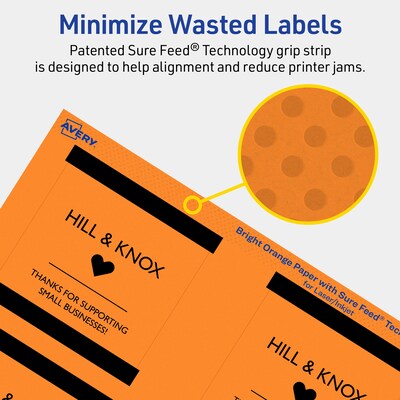 Avery Laser/Inkjet Multipurpose Square Labels, 3" x 3", Bright Orange, 480/Box (94101)