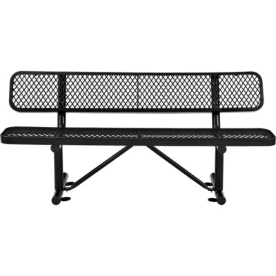 Global Industrial 6 Outdoor Steel Bench w/ Backrest, Expanded Metal, Black (277154BK)