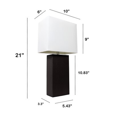 Lalia Home Lexington 21" 2-Pack Leather Base Modern Bedside Table Lamp Set, White Fabric Shade, Black (LHT-3008-BK-2PK)