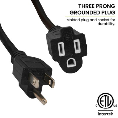 GoGreen Power 8' Indoor/Outdoor Extension Cord, 16 AWG, Black (GG-13708BK)