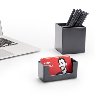 Poppin Business Card Holder, 90-Card Capacity, Dark Gray (102741)
