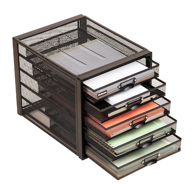 Mind Reader 5-Compartment Metal Mesh File Storage Drawers, Black (5CABMESH-BLK)