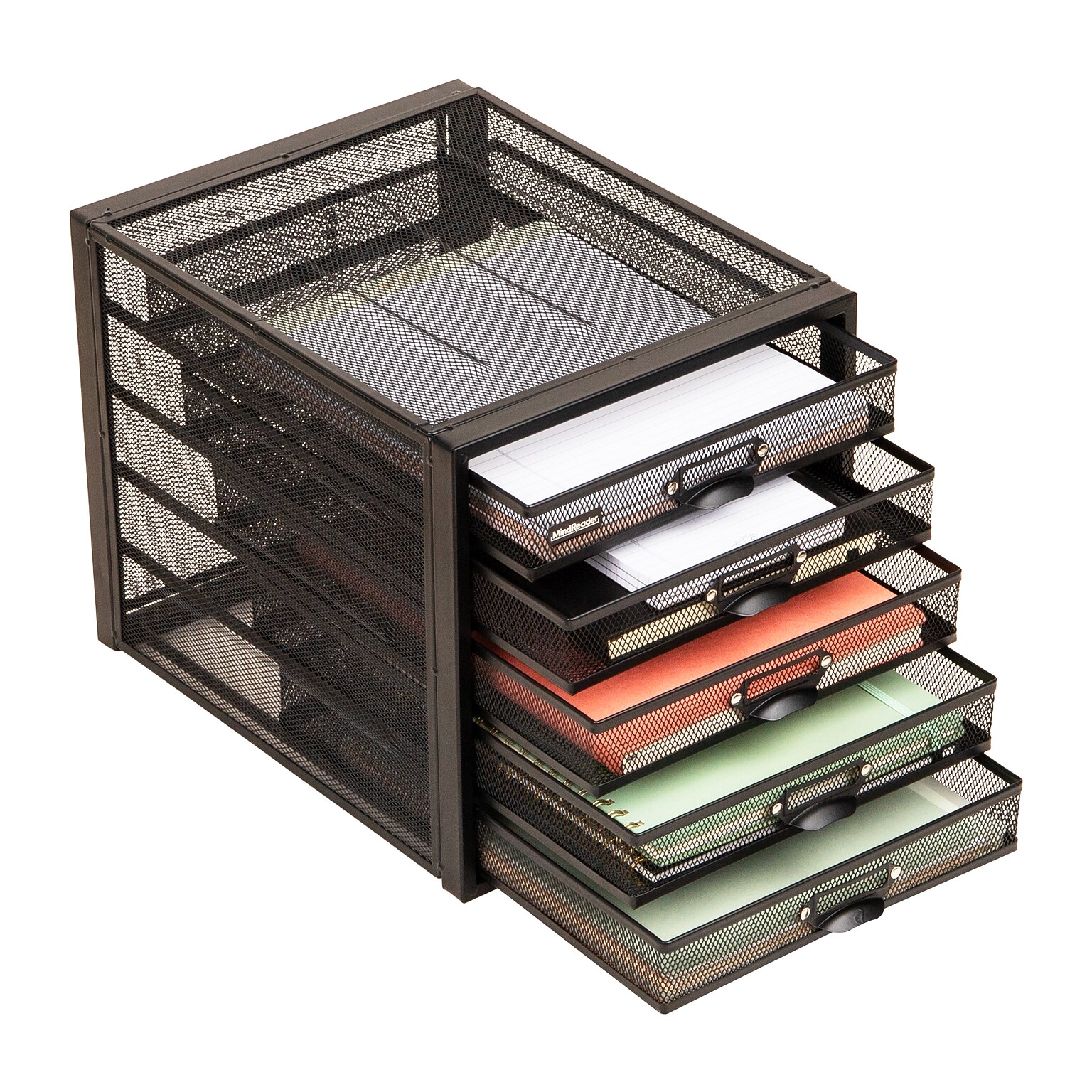 Mind Reader 5-Compartment Metal Mesh File Storage Drawers, Black (5CABMESH-BLK)