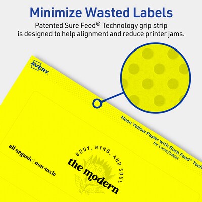 Avery Rectangle Laser/Inkjet Multipurpose Labels, 2.5" x 7", Neon Yellow (60/Pack)