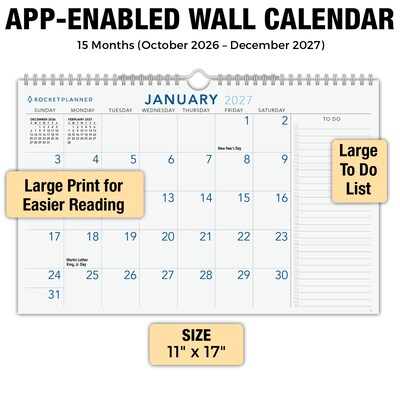 2027 Rocketbook Rocketplanner 11" x 0.4" Monthly Wall Calendar (RKWC-CY27-11-BK)