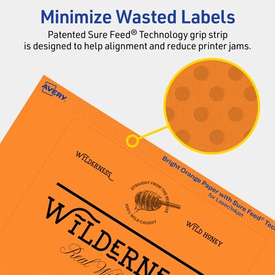 Avery Rectangle Multipurpose Labels, 5" x 6", Bright Orange, 40/Pack (94257)