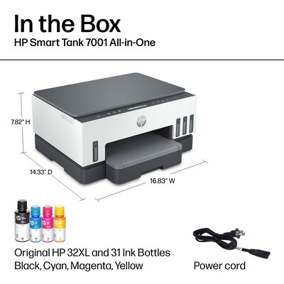 HP Smart Tank 7001 Wireless Color Inkjet Printer, All-In-One, Print, Scan, Copy, Best for Home, 2 Years Ink Included (28B49A)