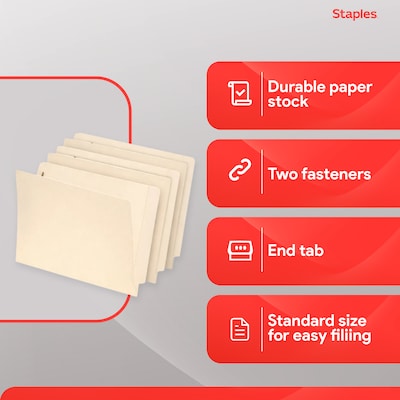 Staples® Reinforced Classification Folder, Letter Size, Manila, 50/Box (ST18357/TR18357)