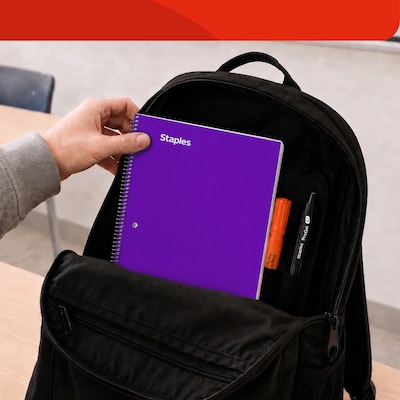 STAPLES 1-Subject Notebook, 8” x 10.5”, Wide Ruled, 70 Sheets, Assorted Colors