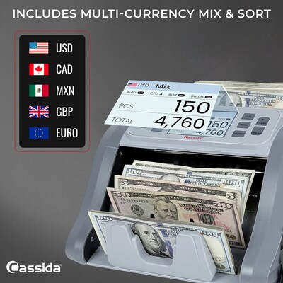 Cassida CRS7200 Cash Counter Machine with Mixed Denomination, Gray (CRS7200)
