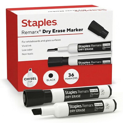 Staples Remarx Dry Erase Marker, Chisel Tip, Black, 36/Pack (ST62937)