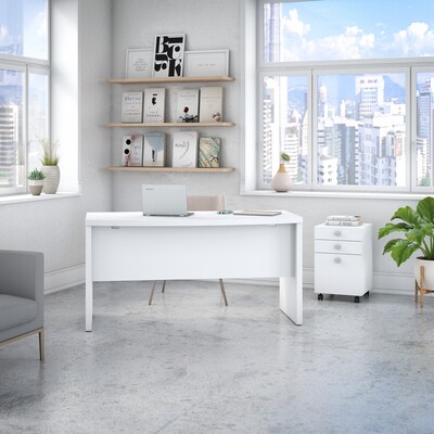 Office by kathy ireland® Echo Bow Front Desk with Mobile File Cabinet, Pure White/Pure White (ECH001