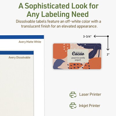 Avery Dissolvable Rectangle Multipurpose Labels, 2" x 3.75", Off-white, 80/Pack (94240)