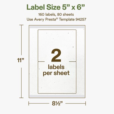 Avery Hemp Rectangle Laser/Inkjet Multipurpose Labels, 5" x 6", Off-White (160/Box)
