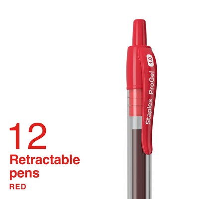 Staples ProGel™ Retractable Gel Pen, Bold Point, 1.0mm, Red Ink, Dozen (ST62591)
