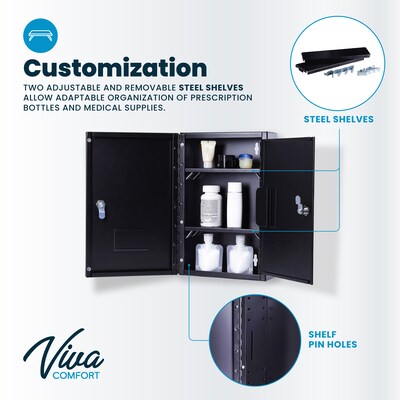 Viva Comfort Medium Double Door Medicine Locking Secure Storage Medical Cabinet, 0.3 cu. ft., Black (ADIME999-02-BLK-MK)