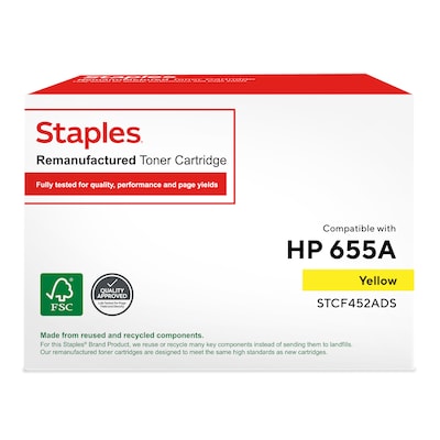 Staples Remanufactured Yellow Standard Yield Toner Cartridge Replacement for HP 655A (TRCF452ADS/STCF452ADS)