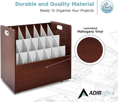AdirOffice 21-Slot Mobile Roll File, 28.5"H x 30"W x 15.75"D, Mahogany, 2/Pack (625-MA-2PK)