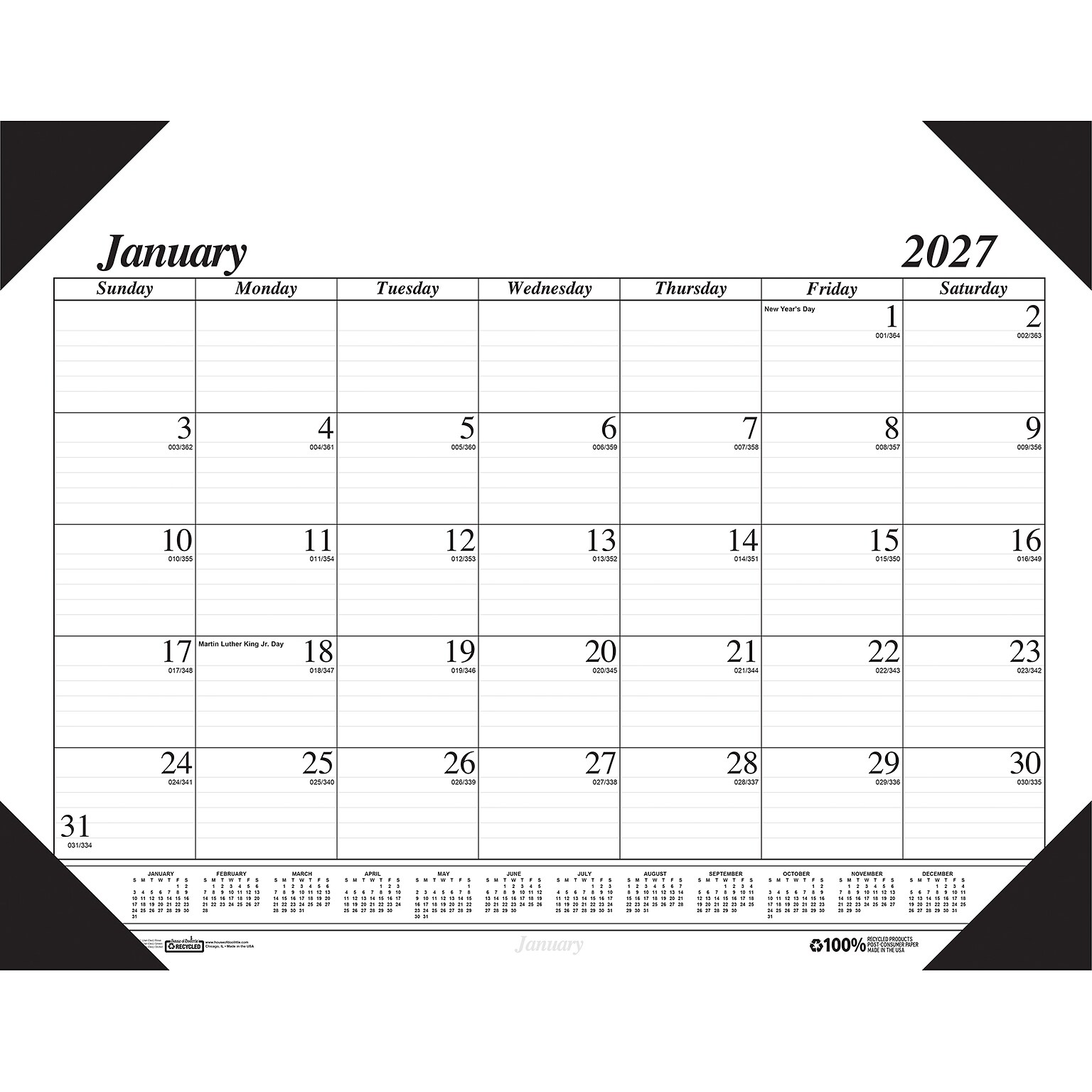 2027 House of Doolittle Economy 22 x 17 Monthly Desk Pad Calendar, Black (12402-27)