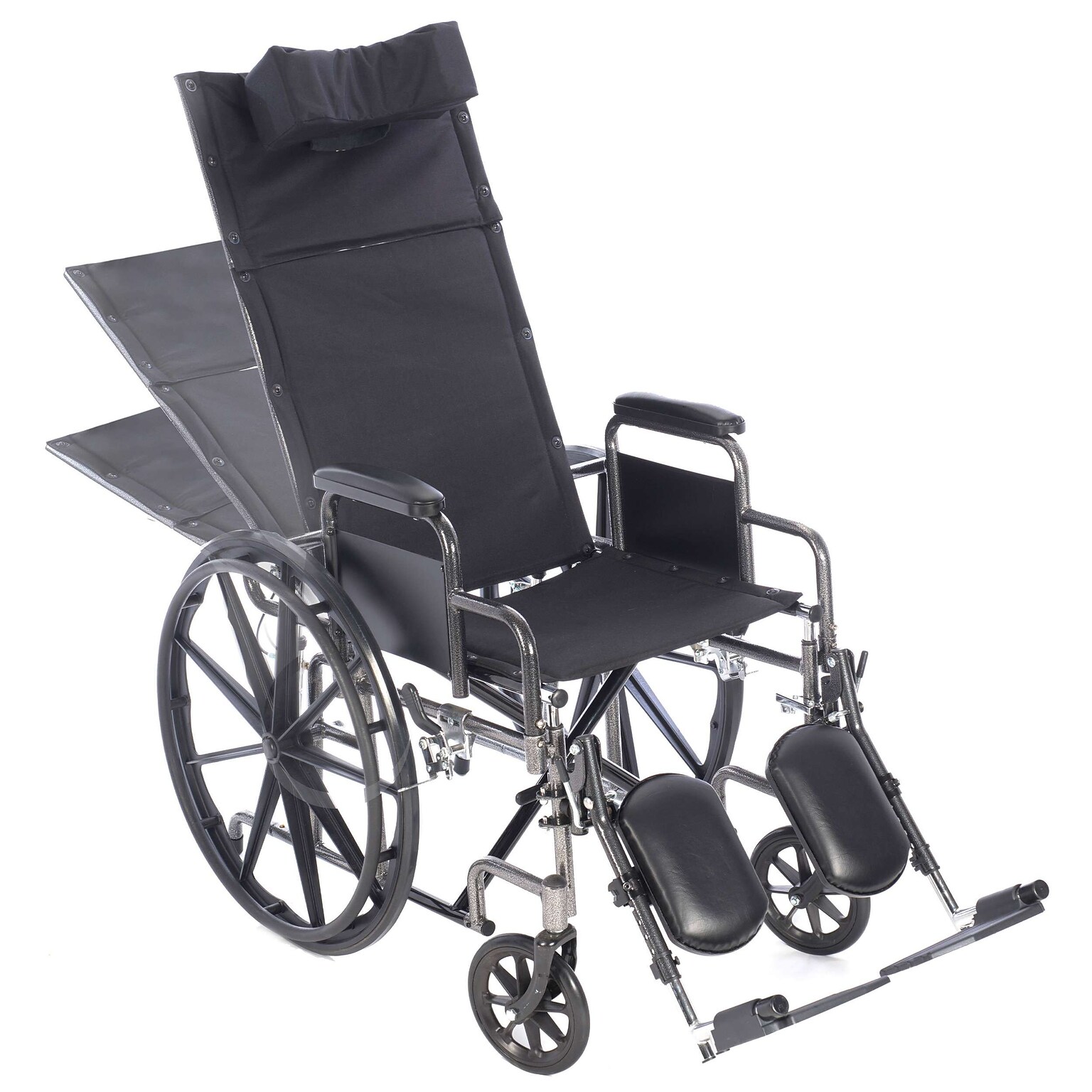 ProHeal Chariot Reclining 16 Wheelchair, Headrest Support w/ Removable Desk Arms, 300 lb. Capacity, Black (PH-WCRC16DAELR)