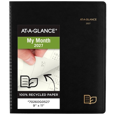 2027 AT-A-GLANCE Recycled 9 x 11 Monthly Planner, Faux Leather Cover, Black (70-270G-05-27)
