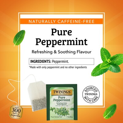 Twinings Decaf Pure Peppermint Herbal Tea Bags, 3.53 oz., 50/Box (TNA53650)