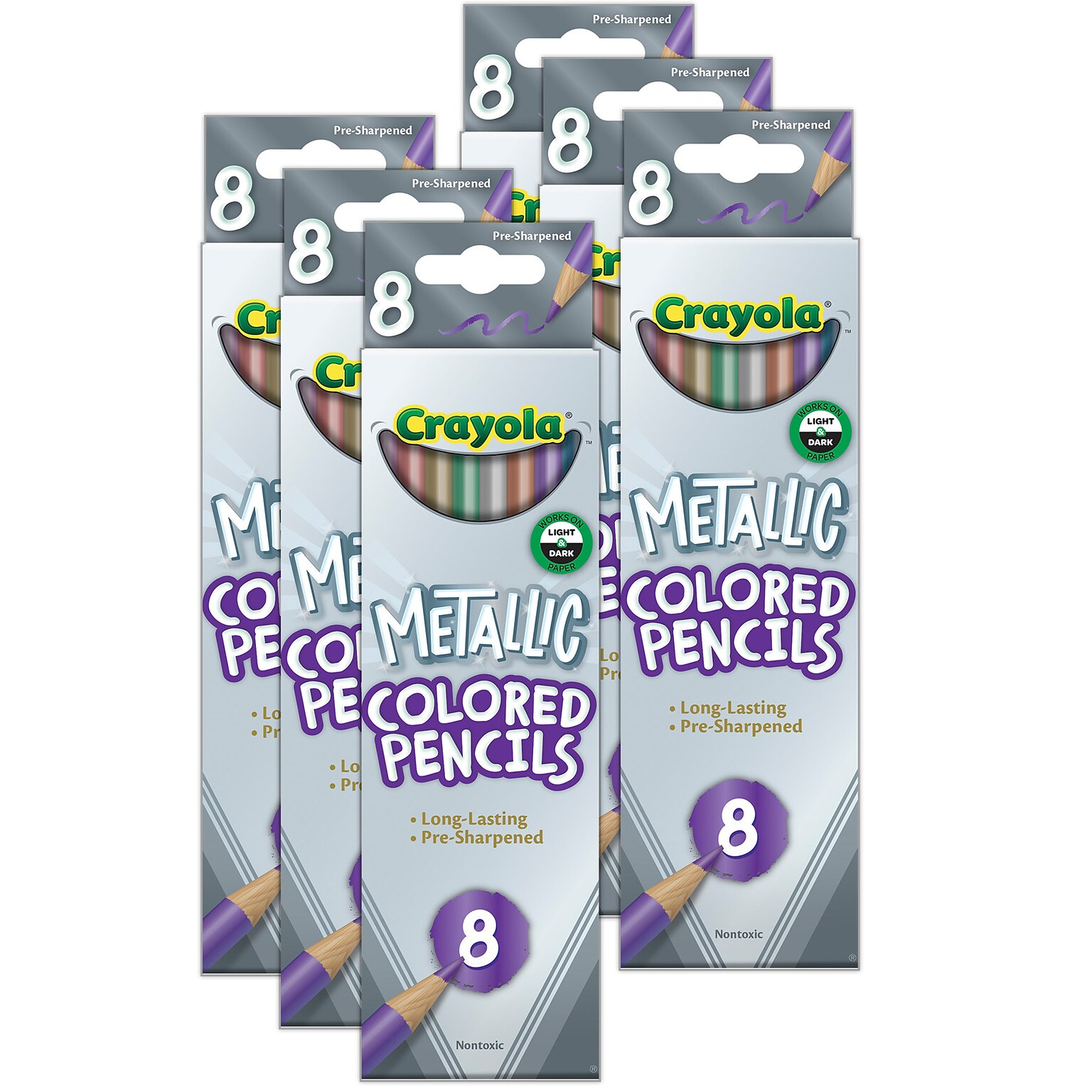 Crayola Metallic Colored Pencils, Assorted Colors, 8/Pack, 6 Packs/Bundle (BIN683708-6)