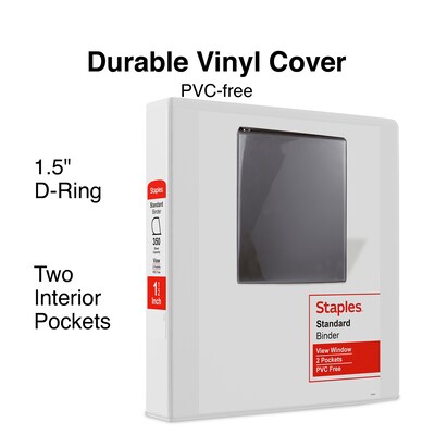 Staples Standard 1 1/2" 3-Ring View Binders, White, 12/Carton (26438CT)