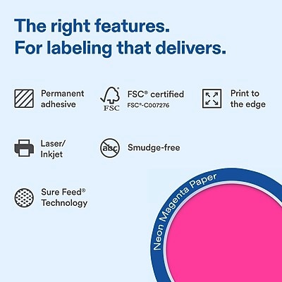 Avery Laser/Inkjet Sealing Labels, 5-1/8 x 4, Neon Magenta, 120 Labels/Box (19479370738)