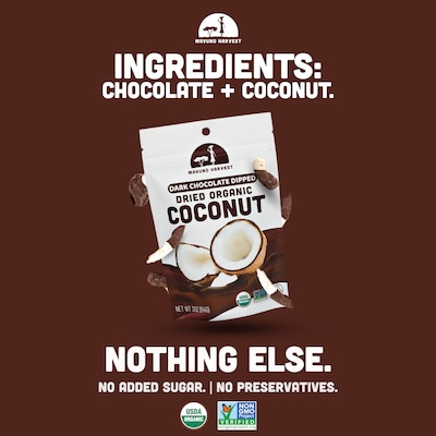 Mavuno Harvest Organic Dried Coconut Dipped in Dark Chocolate Fruit Snacks, 1 lb. Bag (MAHW-CCCNT1LB)