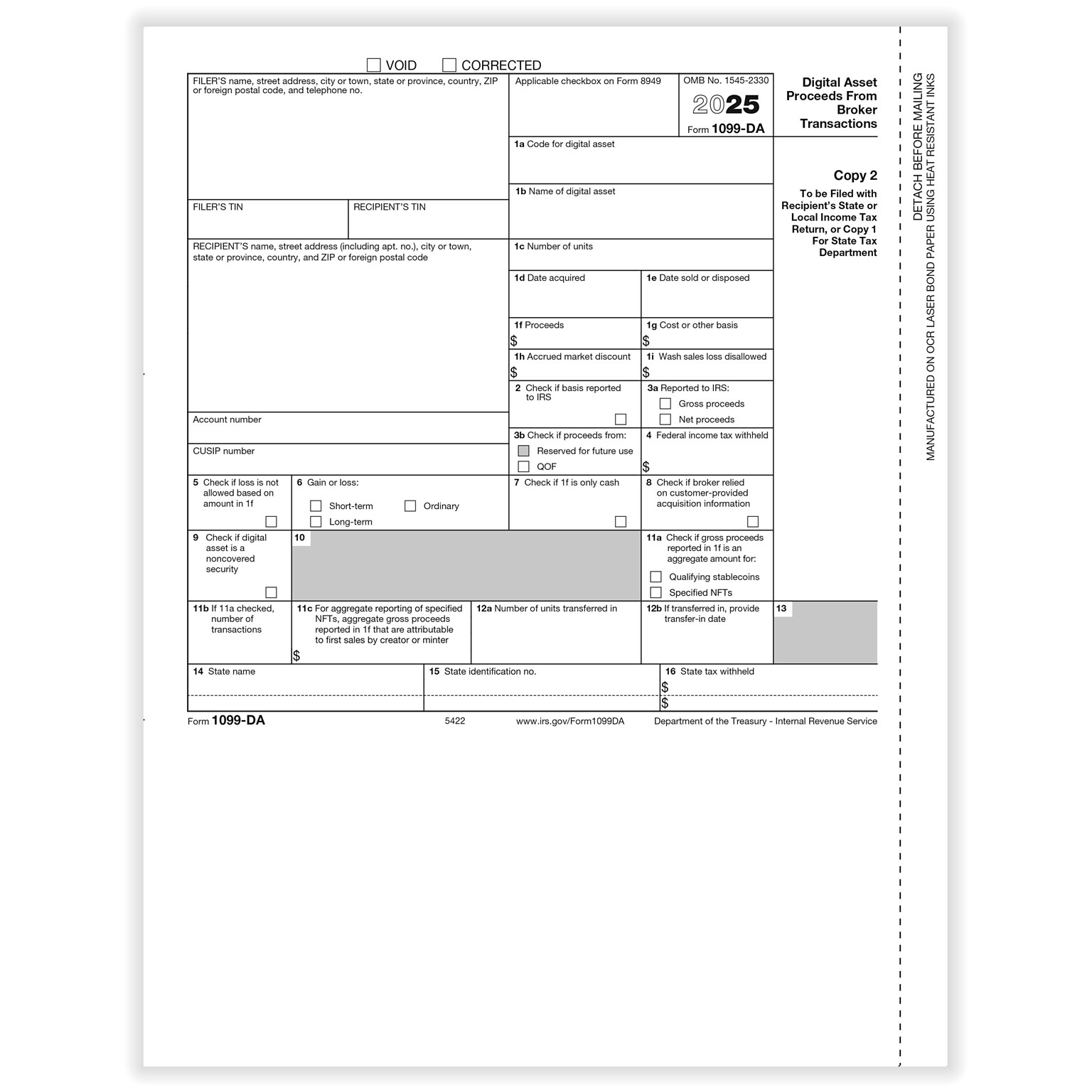ComplyRight 2025 1099-DA State Tax Form, 50/Pack (542250)