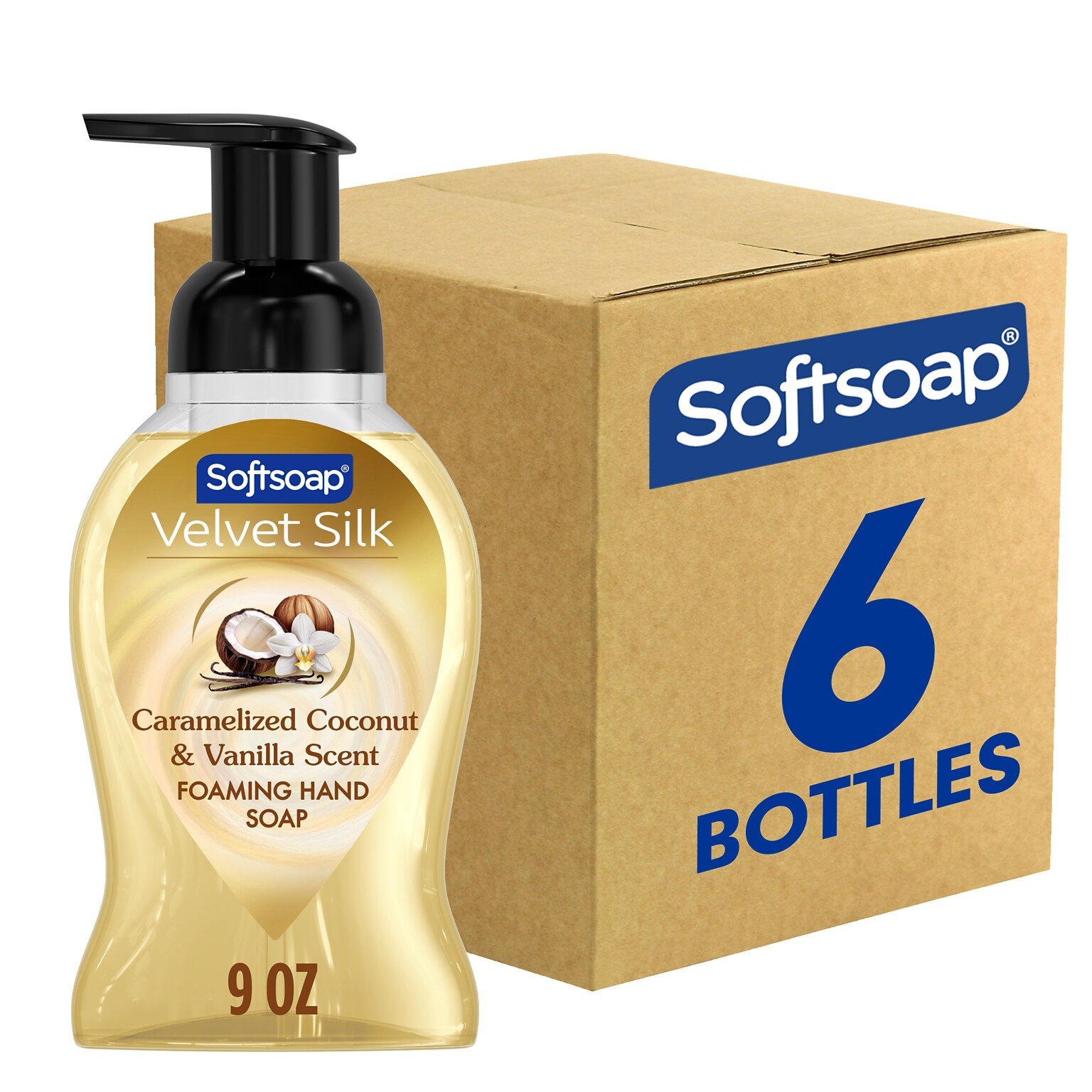 Softsoap Velvet Silk Foaming Liquid Hand Soap, Caramelized Coconut & Vanilla Scent,9 oz., 6/Carton (61052504CT)