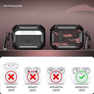 SaharaCase Raider Series Heavy Duty Secure Lock Case for Airpods Pro 3, Shock Absorbing Corners, Camo Red (HP00225)