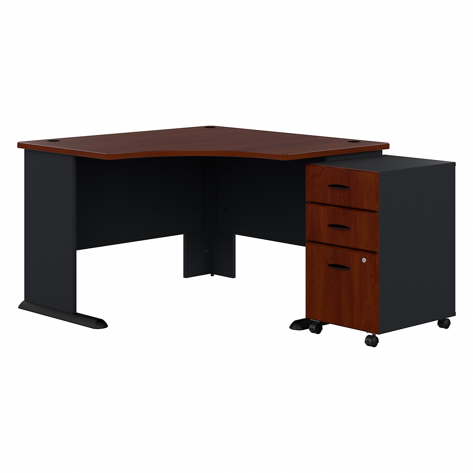 Bush Business Furniture Cubix 48W Corner Desk with Mobile File Cabinet, Hansen Cherry/Galaxy (SRA035HCSU)