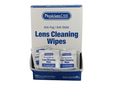 PhysiciansCare Lens Cleaning Wipes, 5" x 7", 100/Box (91295)