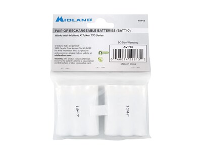 MIDLAND RADIO Rechargeable Ni-MH Two-Way Radio Battery for X-Talker T71VP/T75X3VP3/T75VP3/T77VP5, 2/Pack (AVP13)