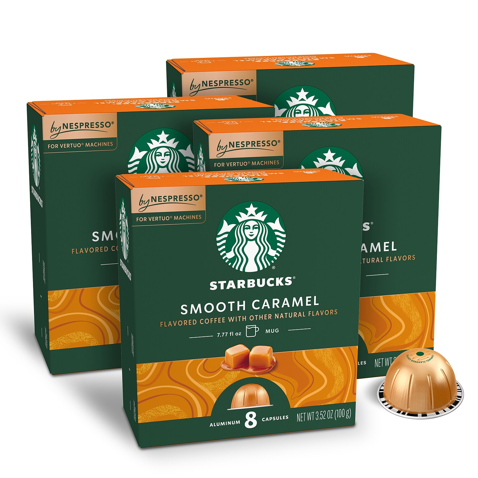 Starbucks Smooth Caramel Coffee Nespresso Vertuo Capsules, Light Roast, 32/Box (135903)