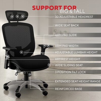 Staples Hyken XL Ergonomic Fabric Swivel Big & Tall Chair, Black (ST63145)