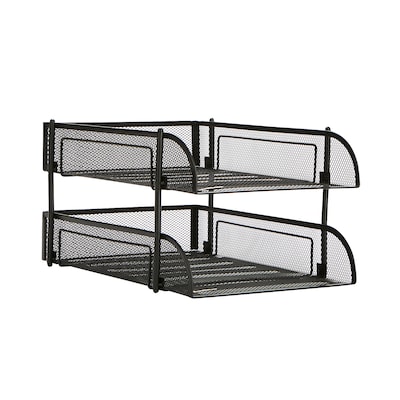 Mind Reader Metal Mesh Front Loading Stackable Letter Tray, Letter/Legal Size, Black, 2/Pack (CSTACK