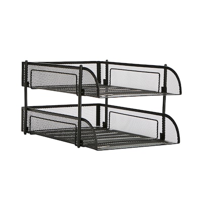 Mind Reader 2-Tier Stackable Paper Desk Tray Organizer, Metal Black, 2/Pack (CSTACK2-BLK)