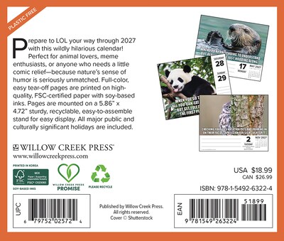 2027 Willow Creek Animal Antics 6.2 x 5.4 Daily Day-to-Day Calendar, Assorted Colors (63224)