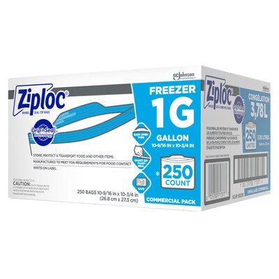 Ziploc Double Zipper Freezer Storage Bags, Gallon, 250 Bags/Carton (682258)