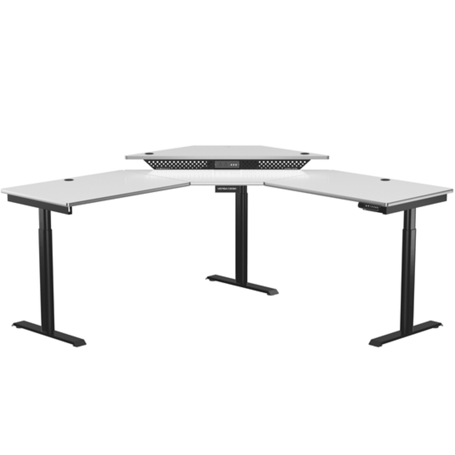 VersaDesk PowerLift 72W Electric Corner Adjustable Standing Desk, White/Black (PLCSD7272-BW-APP)