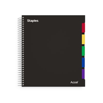 Staples Premium 5-Subject Notebook, 8.5" x 11", College Ruled, 150 Sheets, Black (TR24430)