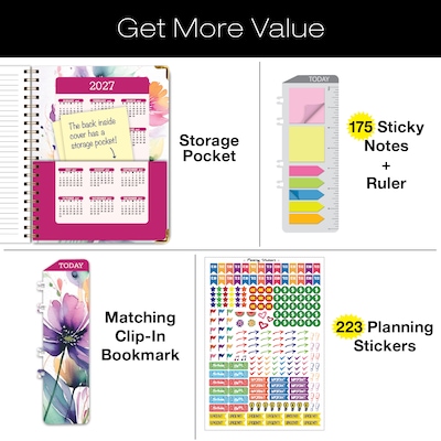 2026-2027 Excello Brands 8.5" x 11" Academic Weekly & Monthly Planner, Paperboard Cover, Rainbow Floral (FSHN-AY26-8511-53)