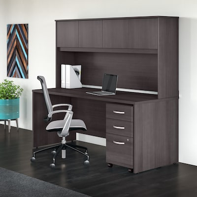 Bush Business Furniture Studio C 72"W Office Desk with Hutch and Mobile File Cabinet, Storm Gray (STC011SG)